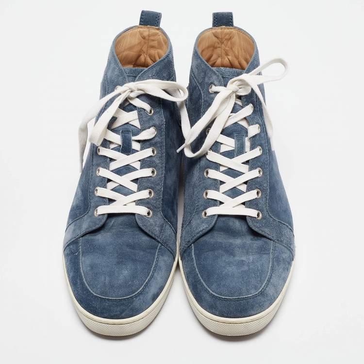 Pre Owned Christian Louboutin Blue Suede Rantus Orlato High Top Sneakers Size 45
