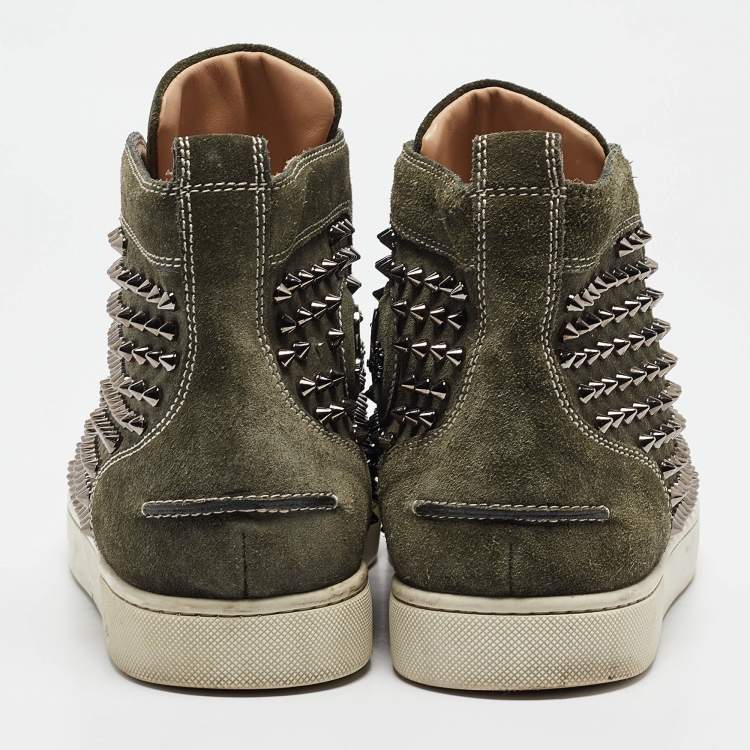 Pre Owned Christian Louboutin Green Suede Louis Spikes High Top Sneakers Size  44