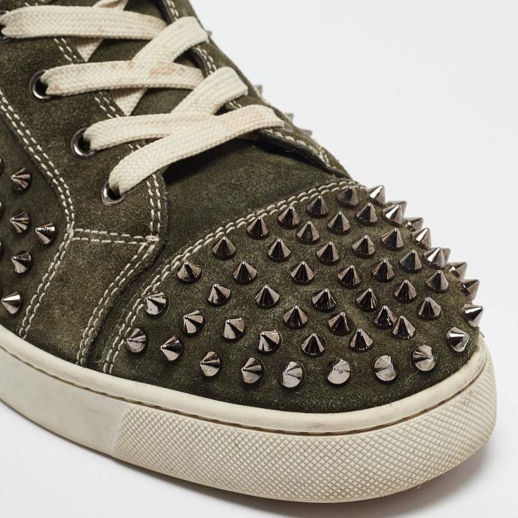 Pre Owned Christian Louboutin Green Suede Louis Spikes High Top Sneakers Size  44