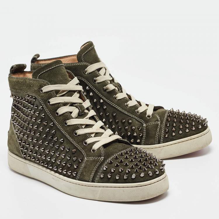 Pre Owned Christian Louboutin Green Suede Louis Spikes High Top Sneakers Size  44
