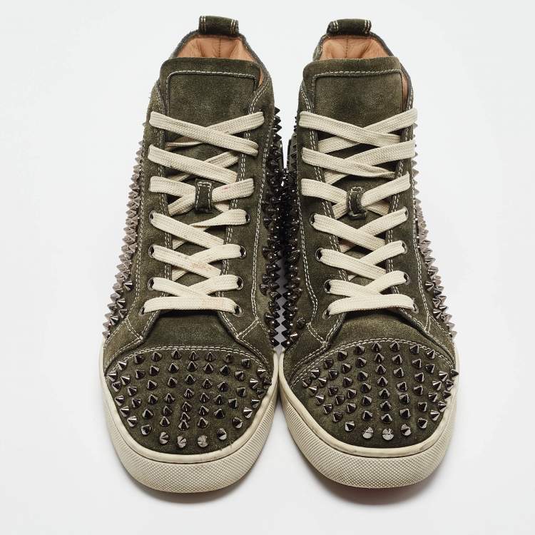 Pre Owned Christian Louboutin Green Suede Louis Spikes High Top Sneakers Size  44
