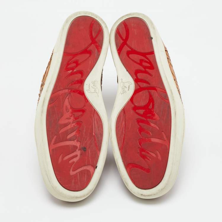 Pre Owned Christian Louboutin Brown Leather and Python Leather Orlato High Top Sneakers Size 44