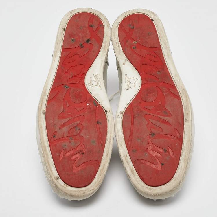 Pre Owned Christian Louboutin White Leather Louis Junior Spikes Low Top Sneakers Size 43.5