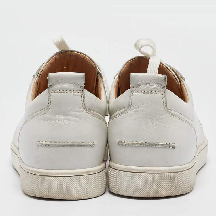 Pre Owned Christian Louboutin White Leather Louis Junior Spikes Low Top Sneakers Size 43.5
