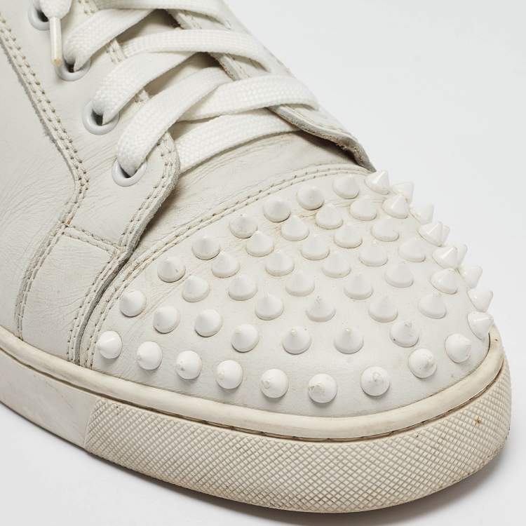 Pre Owned Christian Louboutin White Leather Louis Junior Spikes Low Top Sneakers Size 43.5