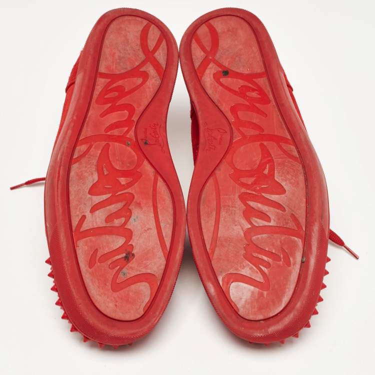 Pre Owned Christian Louboutin Red Suede Louis Junior Spikes Low Top Sneakers Size 43.5