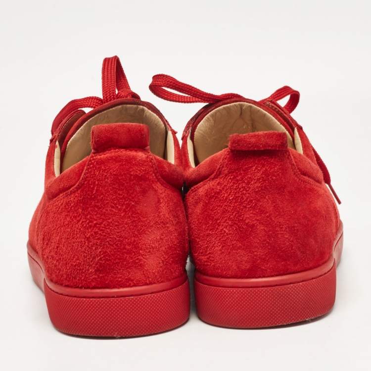 Pre Owned Christian Louboutin Red Suede Louis Junior Spikes Low Top Sneakers Size 43.5