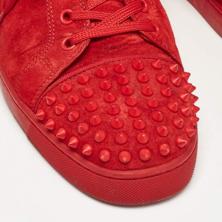 Pre Owned Christian Louboutin Red Suede Louis Junior Spikes Low Top Sneakers Size 43.5
