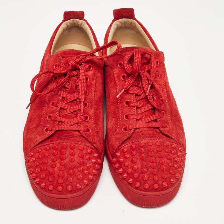 Pre Owned Christian Louboutin Red Suede Louis Junior Spikes Low Top Sneakers Size 43.5