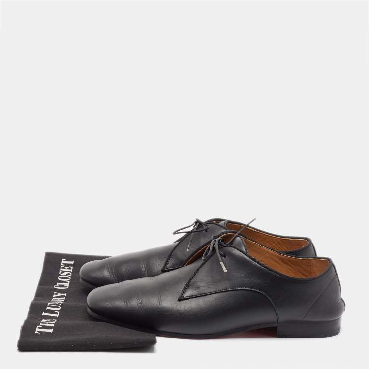 Pre Owned Christian Louboutin Black Leather Lace Up Derby Size 42.5