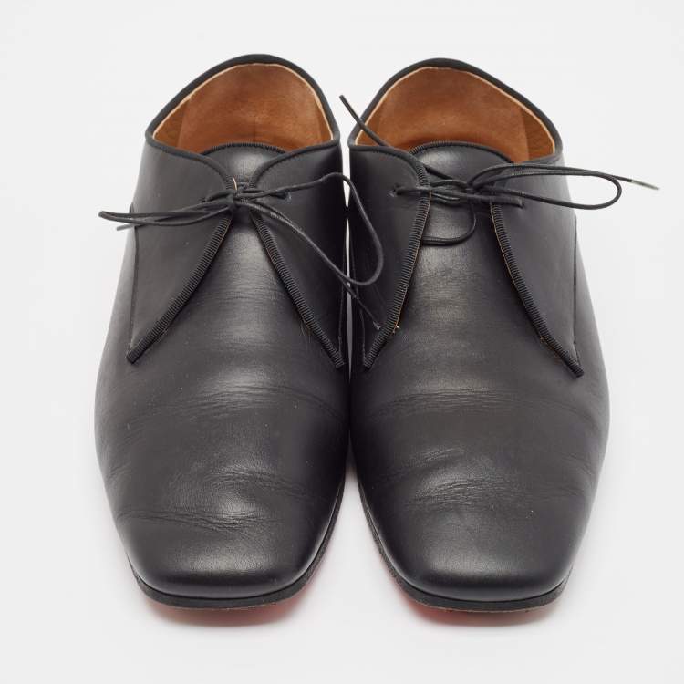 Pre Owned Christian Louboutin Black Leather Lace Up Derby Size 42.5