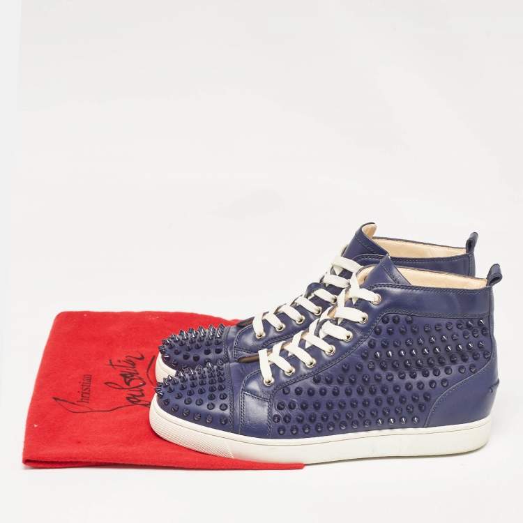 Pre Owned Christian Louboutin Navy Blue Leather Louis Spikes High Top Sneakers Size 43.5