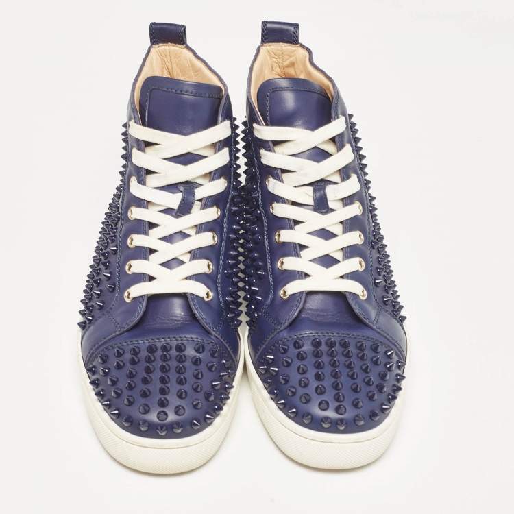 Pre Owned Christian Louboutin Navy Blue Leather Louis Spikes High Top Sneakers Size 43.5