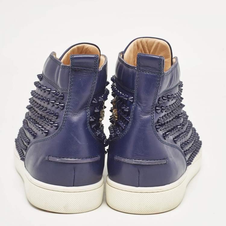 Pre Owned Christian Louboutin Navy Blue Leather Louis Spikes High Top Sneakers Size 43.5