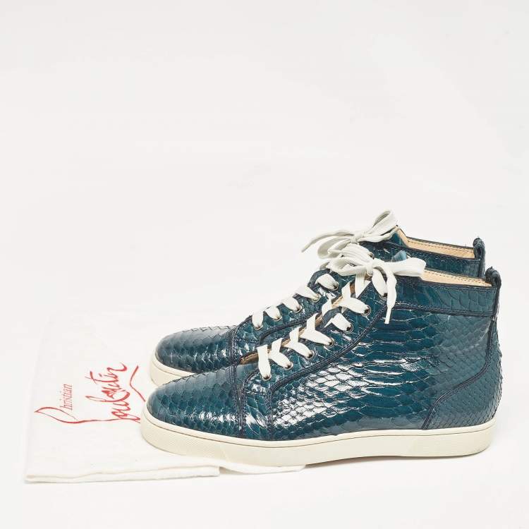 مملوكة مسبقًا Christian Louboutin Green Python Leather Louis High Top Sneakers Size 43.5