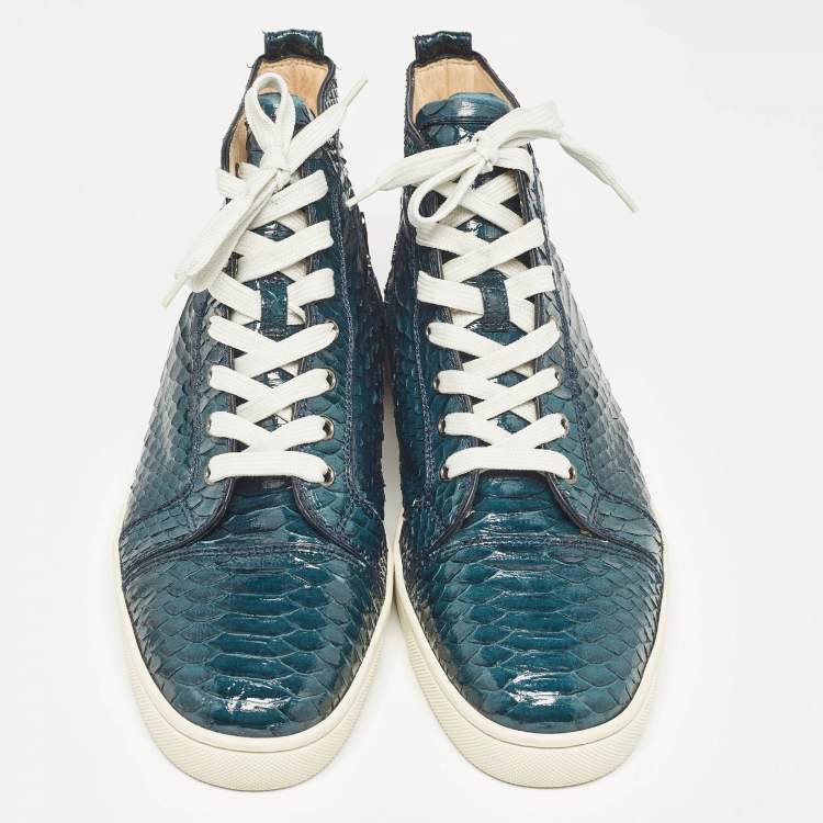 مملوكة مسبقًا Christian Louboutin Green Python Leather Louis High Top Sneakers Size 43.5