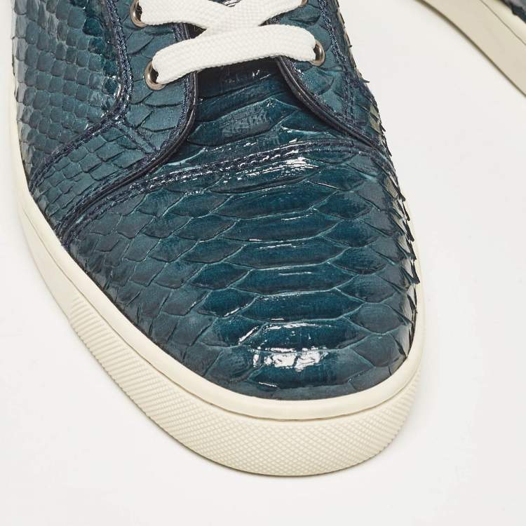 مملوكة مسبقًا Christian Louboutin Green Python Leather Louis High Top Sneakers Size 43.5