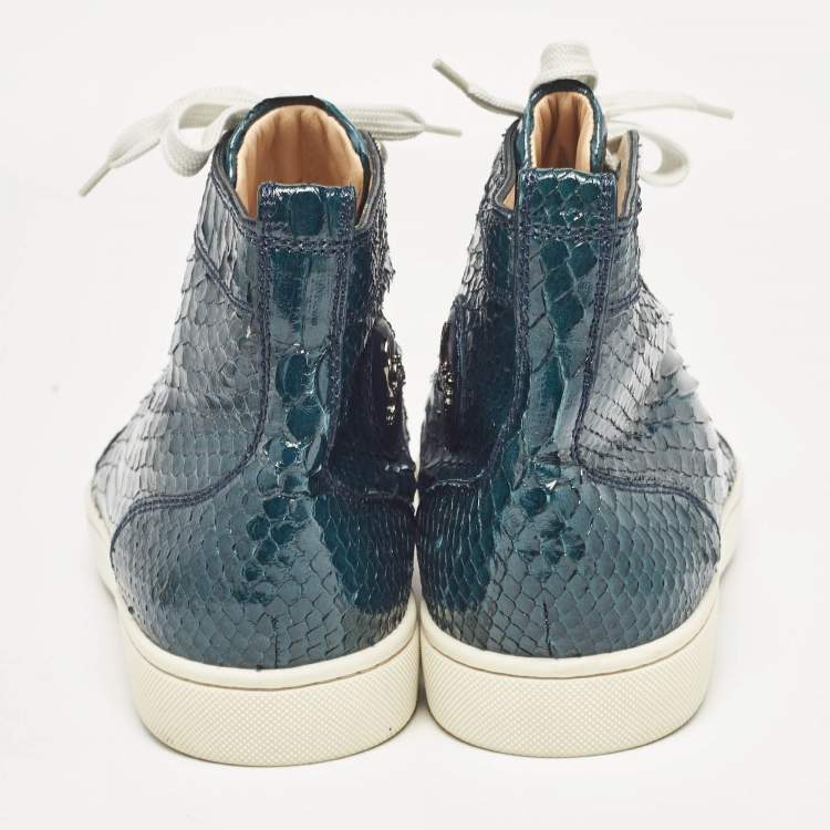 مملوكة مسبقًا Christian Louboutin Green Python Leather Louis High Top Sneakers Size 43.5