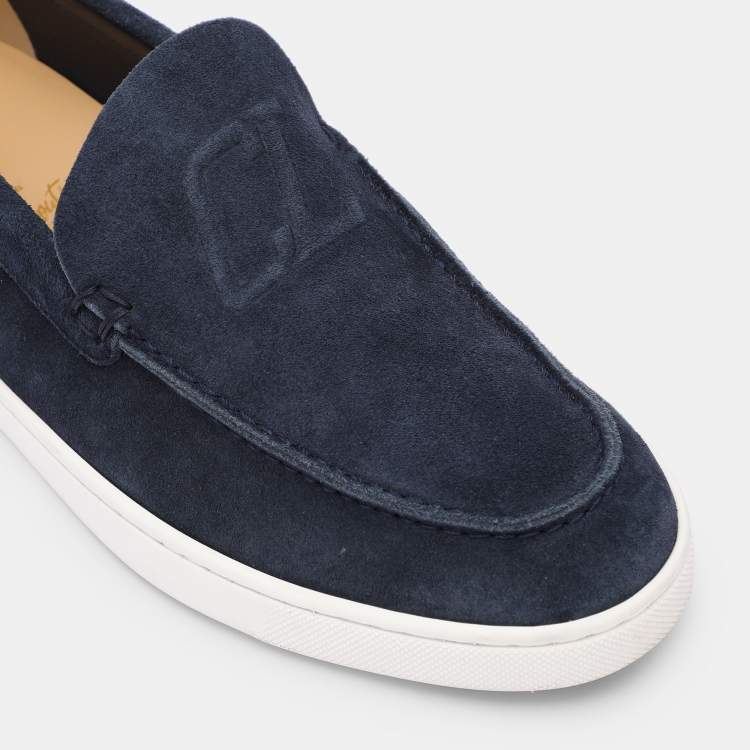 Pre Owned Christian Louboutin Blue Suede Varsiboat Loafers Size 41