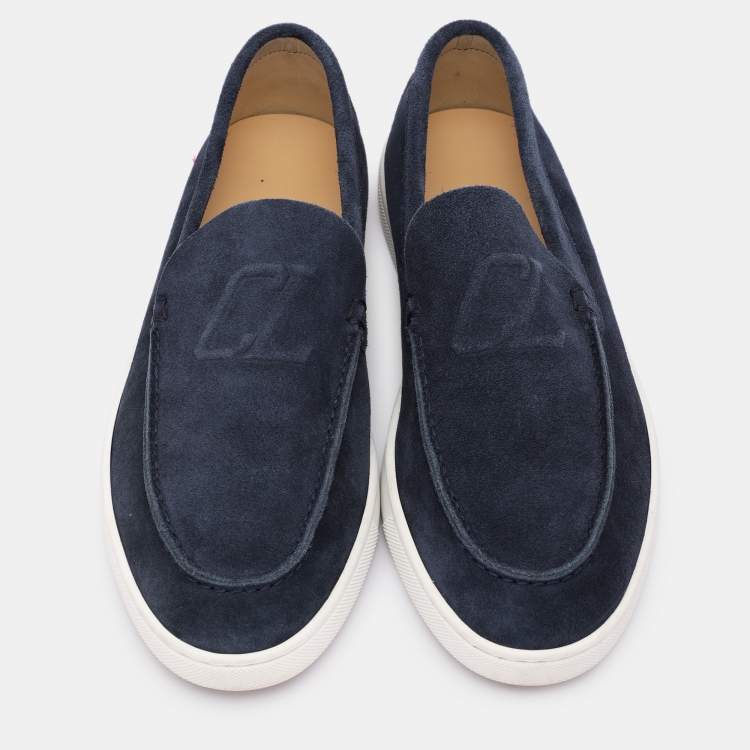 Pre Owned Christian Louboutin Blue Suede Varsiboat Loafers Size 41