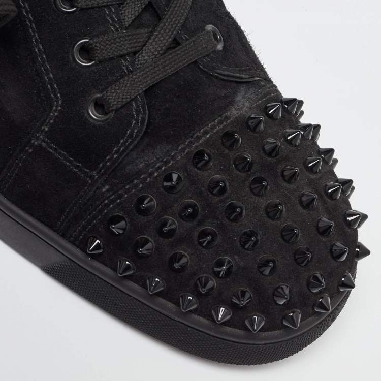 Pre Owned Christian Louboutin Black Suede Louis Junior Spikes Low Top Sneakers Size 46