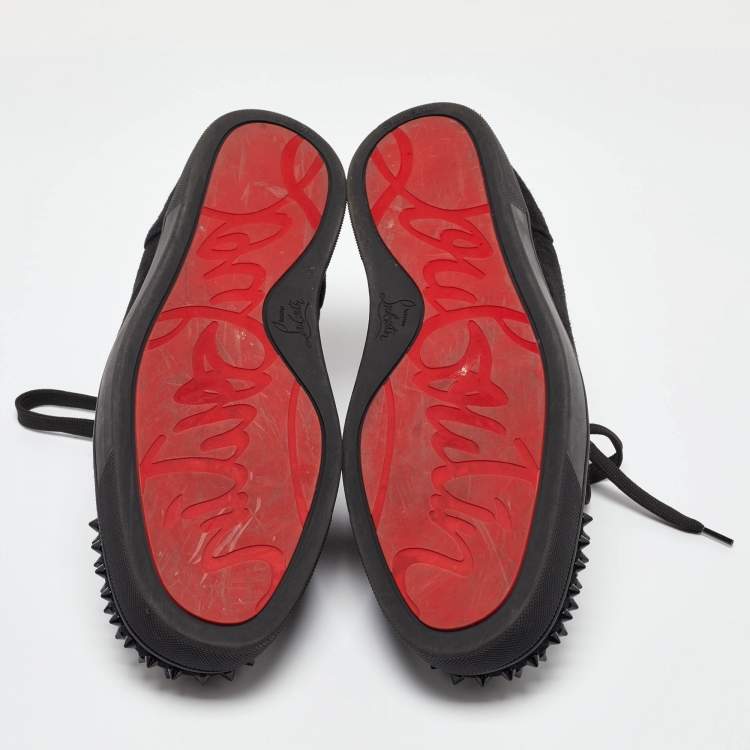 Pre Owned Christian Louboutin Black Suede Louis Junior Spikes Low Top Sneakers Size 46