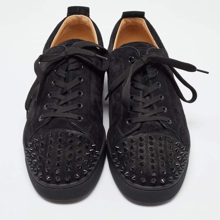 Pre Owned Christian Louboutin Black Suede Louis Junior Spikes Low Top Sneakers Size 46