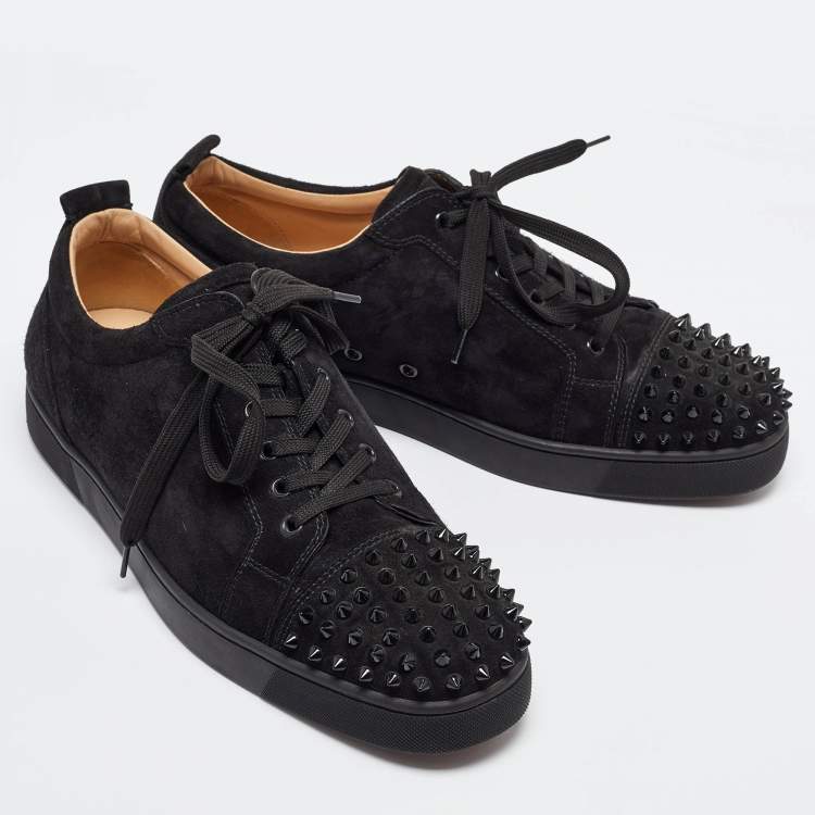 Pre Owned Christian Louboutin Black Suede Louis Junior Spikes Low Top Sneakers Size 46