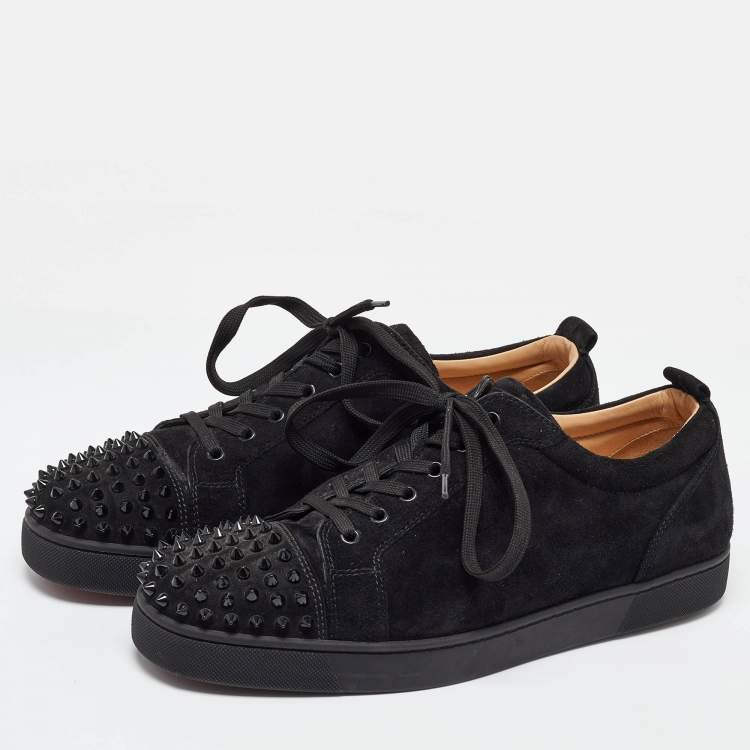 Pre Owned Christian Louboutin Black Suede Louis Junior Spikes Low Top Sneakers Size 46