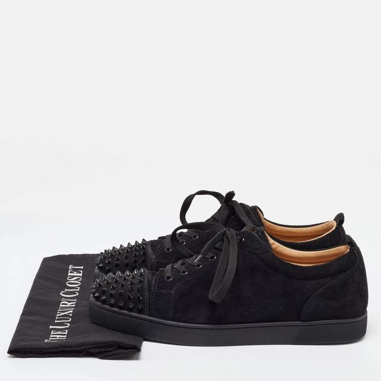 Pre Owned Christian Louboutin Black Suede Louis Junior Spikes Low Top Sneakers Size 46