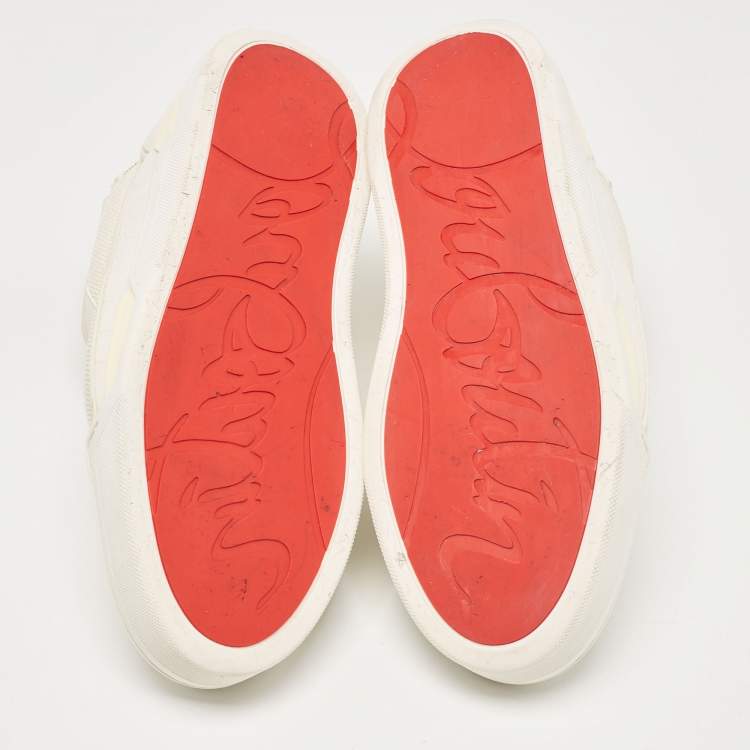 مملوكة مسبقًا Christian Louboutin White Leather and Canvas Aurelien Sneakers Size 43