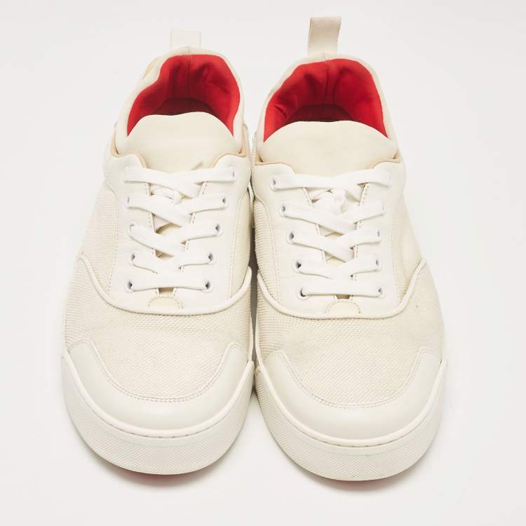مملوكة مسبقًا Christian Louboutin White Leather and Canvas Aurelien Sneakers Size 43