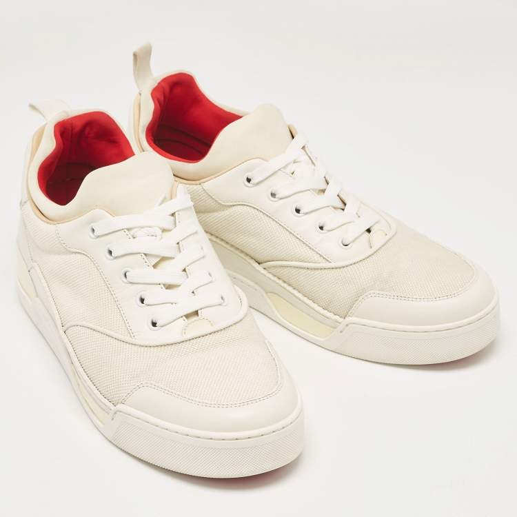 مملوكة مسبقًا Christian Louboutin White Leather and Canvas Aurelien Sneakers Size 43
