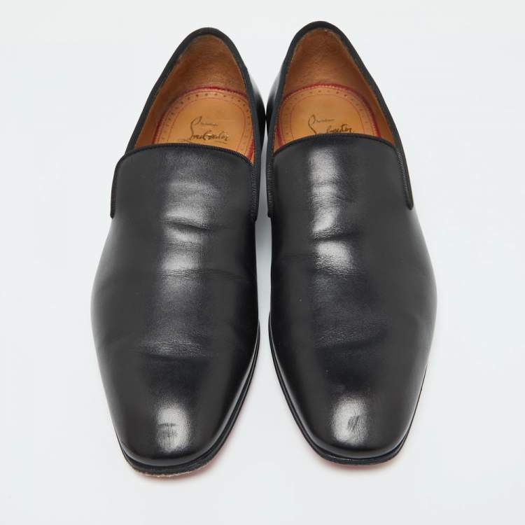 Pre Owned Christian Louboutin Black Leather Dandelion Smoking Slippers Size 39