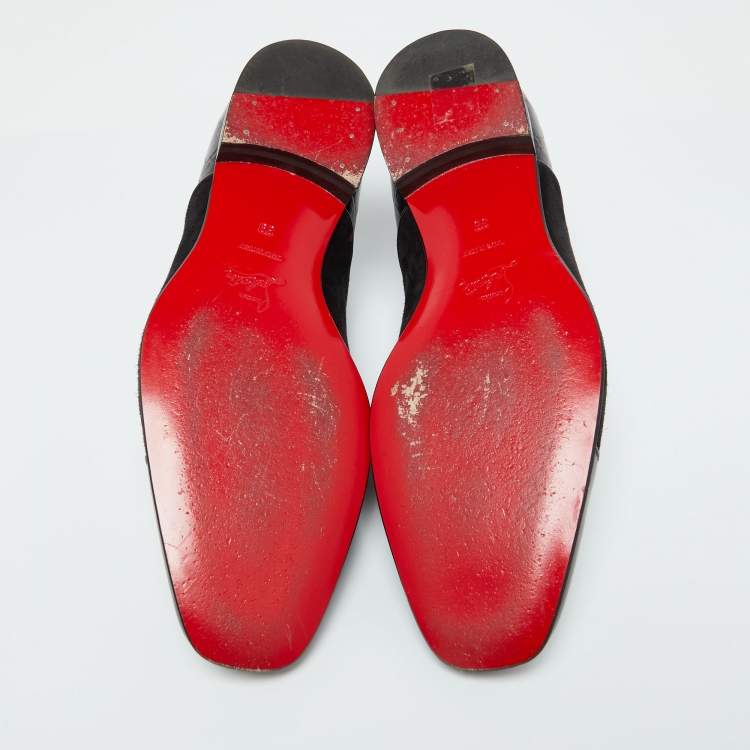 Pre Owned Christian Louboutin Black Croc Embossed Leather, Suede and Leather Alpha Male Loafers Size 39