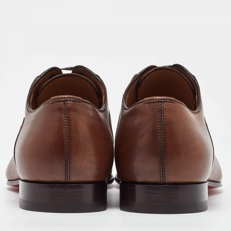 Pre Owned Christian Louboutin Brown Leather Cap Toe Oxfords Size 39