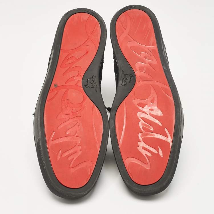 Pre Owned Christian Louboutin Black Python Louis Flat High Top Sneakers Size 46