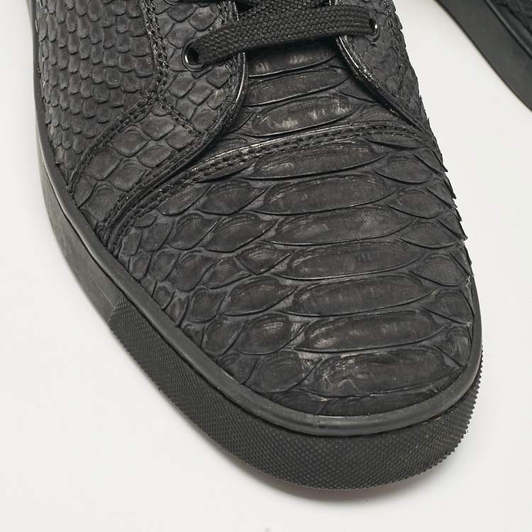 Pre Owned Christian Louboutin Black Python Louis Flat High Top Sneakers Size 46
