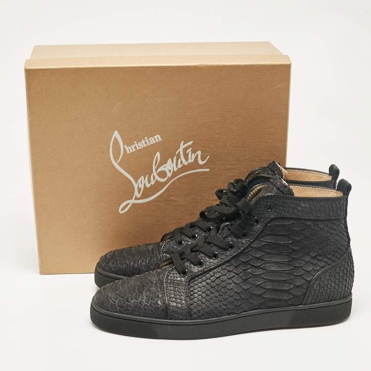 Pre Owned Christian Louboutin Black Python Louis Flat High Top Sneakers Size 46