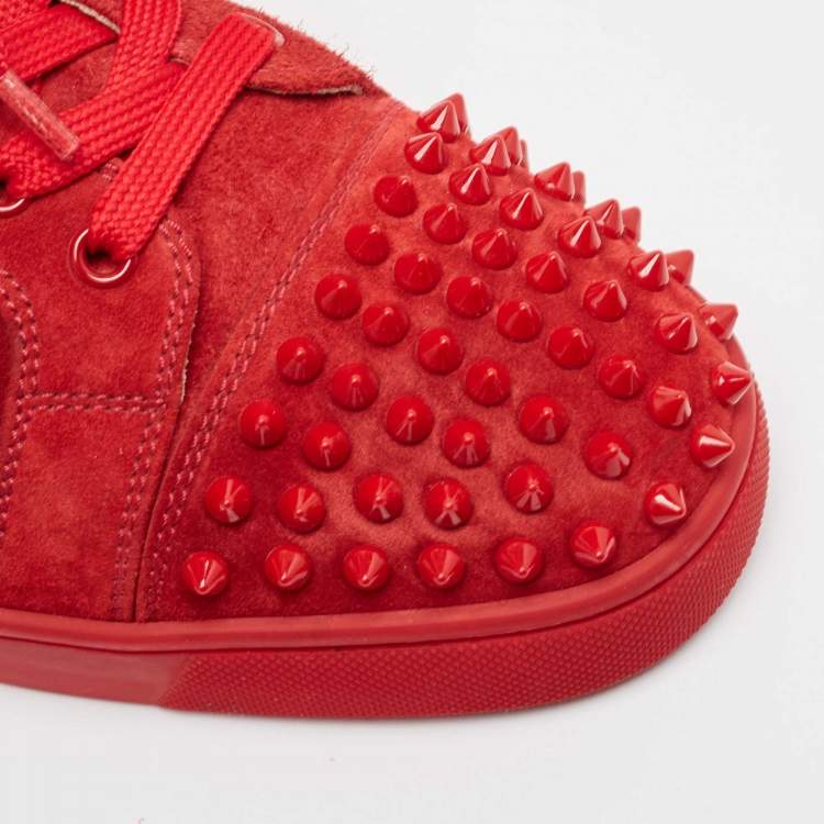 مملوكة مسبقًا Christian Louboutin Red Suede Louis Spikes Lace Up Sneakers Size 42.5