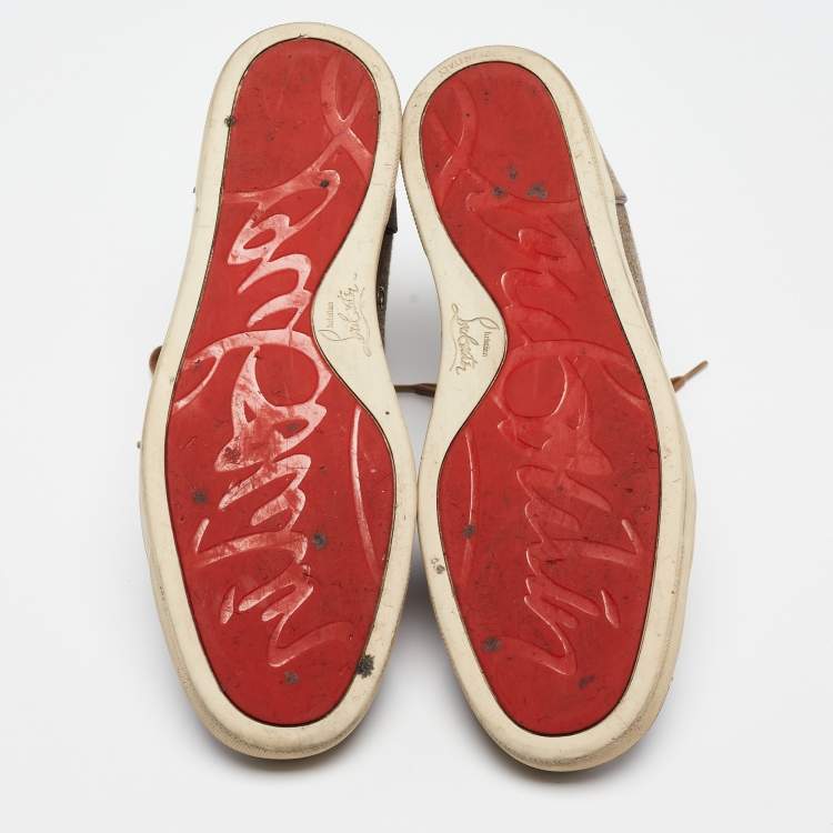 Pre Owned Christian Louboutin Brown Canvas and Leather Rantus Orlato High Top Sneakers Size 41