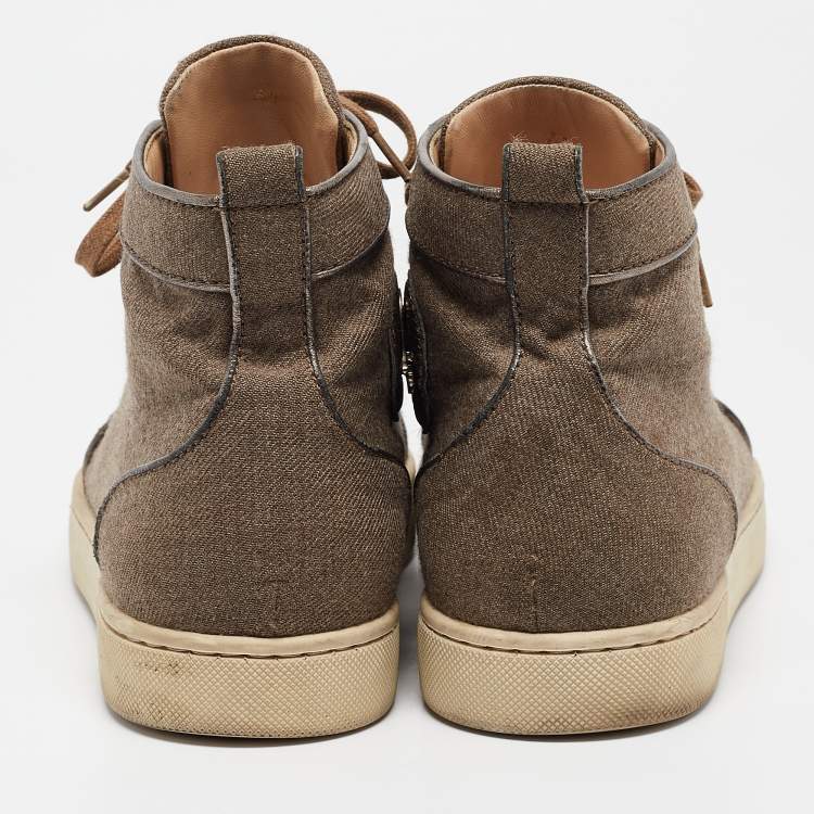Pre Owned Christian Louboutin Brown Canvas and Leather Rantus Orlato High Top Sneakers Size 41