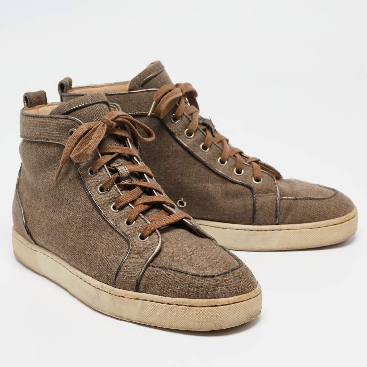 Pre Owned Christian Louboutin Brown Canvas and Leather Rantus Orlato High Top Sneakers Size 41