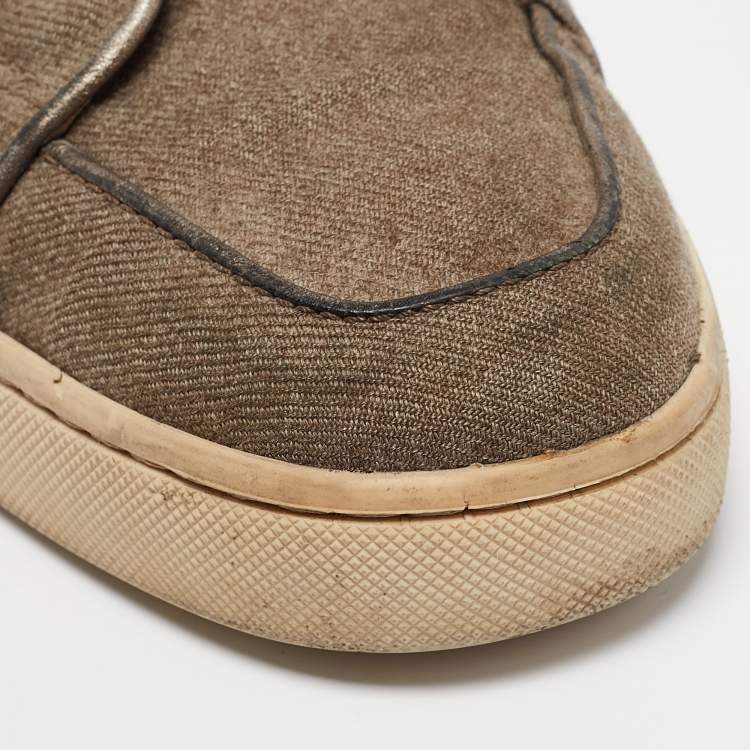 Pre Owned Christian Louboutin Brown Canvas and Leather Rantus Orlato High Top Sneakers Size 41