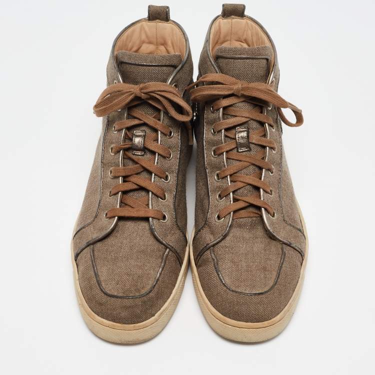 Pre Owned Christian Louboutin Brown Canvas and Leather Rantus Orlato High Top Sneakers Size 41