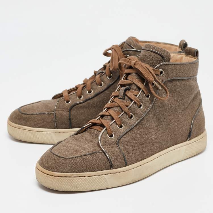 Pre Owned Christian Louboutin Brown Canvas and Leather Rantus Orlato High Top Sneakers Size 41