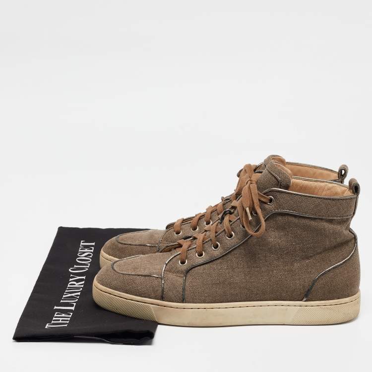 Pre Owned Christian Louboutin Brown Canvas and Leather Rantus Orlato High Top Sneakers Size 41