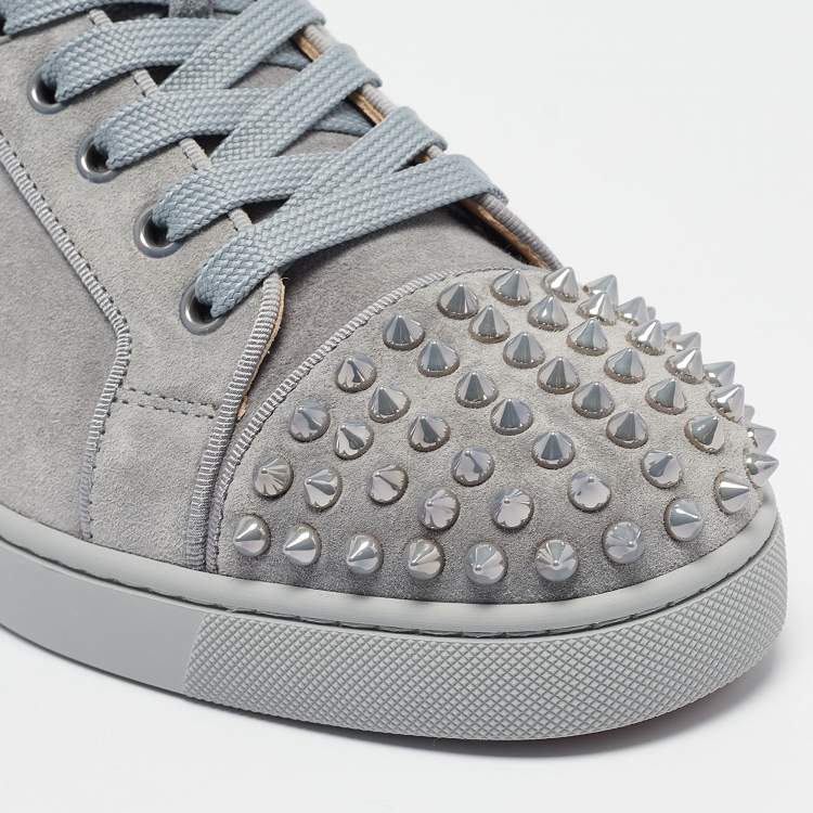 Pre Owned Christian Louboutin Grey Suede Louis Junior Spikes Lace Up Sneakers Size 40.5