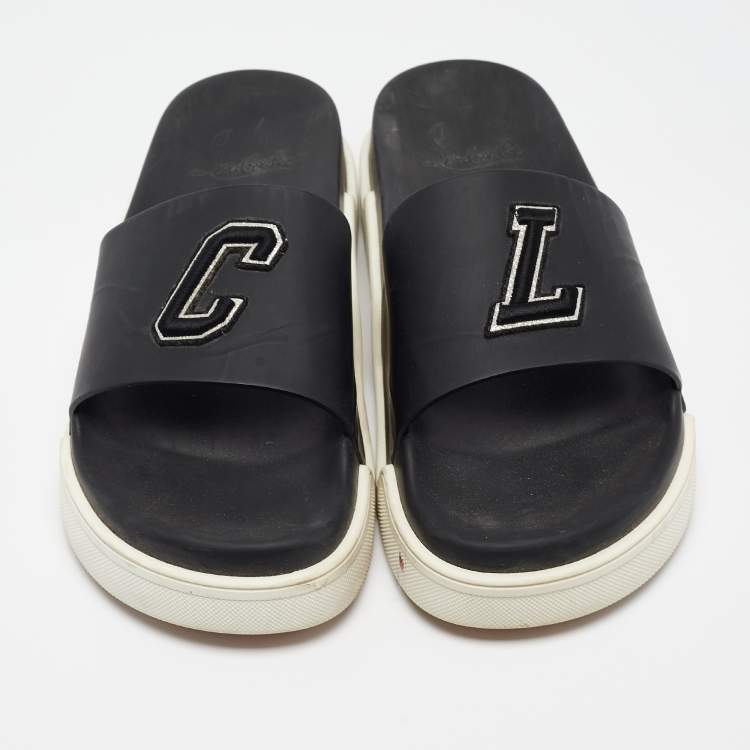 Pre Owned Christian Louboutin Black Rubber Flat Sandals Size 45