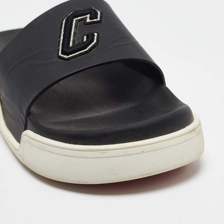 Pre Owned Christian Louboutin Black Rubber Flat Sandals Size 45